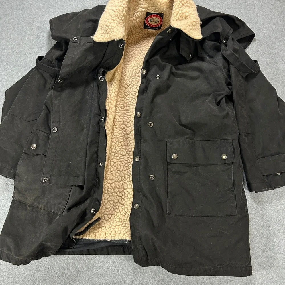 Australian Outback Collection Duster Jacket Mens L Black Waxed Cotton Vintage